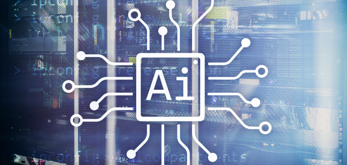 AI, Artificial intelligence, automation and modern information technology concept on virtual screen
