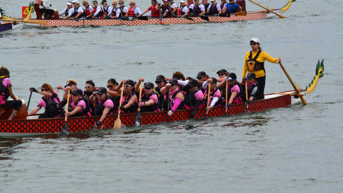 September 2019, the Los Angeles Pink Dragons racing in the San Diego International Dragon Boat Race