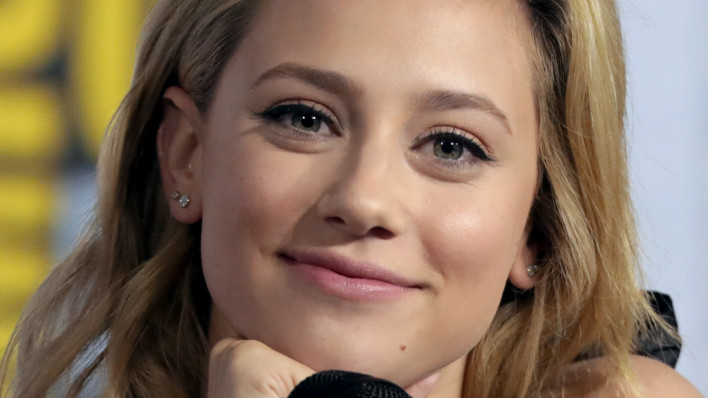 Lili Reinhart speaking at the 2019 San Diego Comic Con International, for "Riverdale", at the San Diego Convention Center in San Diego.