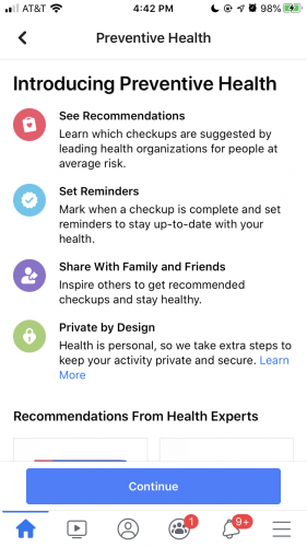 Facebook's new Preventive Health tool