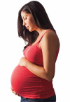 Pregnant woman holding her stomach