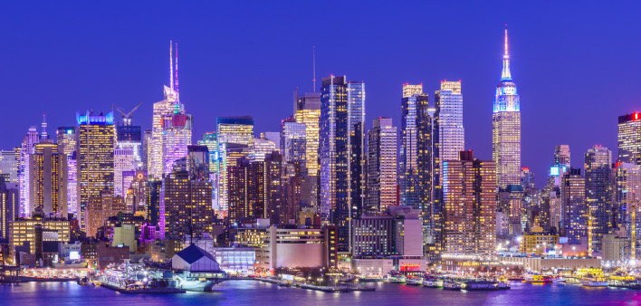 Panoramic View of the West Side of Midtown Manhattan at Twilight, New York City