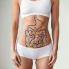womans abdomone with digestive tract drawn of abdomine