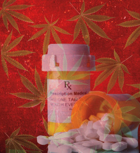 rx and marajuana leave pain illustration