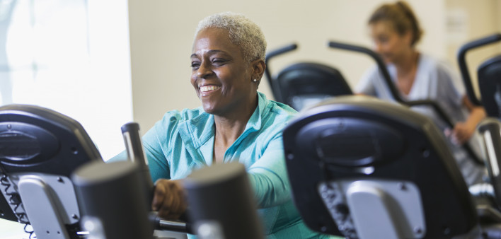 older woman on exercise bike