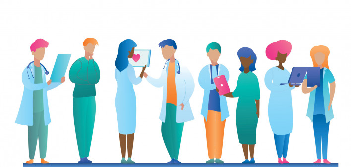 doctors and nurses consulting with patients illustration