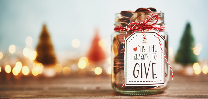 Donation jar with money