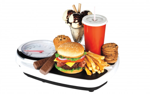 Junk food on scale fast food