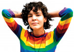 girl wearing gay rainbow shirt