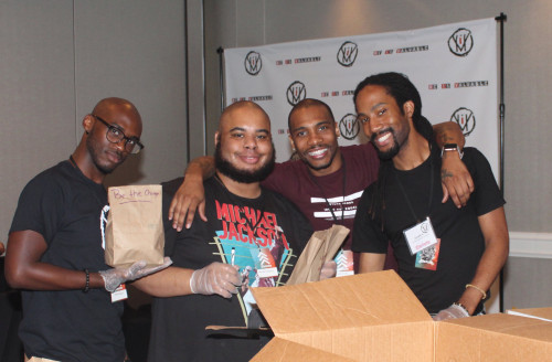 Avron Gordon, Michael Chancely, Justin Davis and Jerald Nuness at a He Gives Back food drive