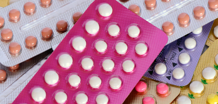 Colorful oral contraceptive pills