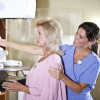 Woman gets a mammogram