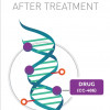 When CC-486 (purple dots) inserts into the DNA of cancer cells (blue/green), it prevents the DNA from getting modified with chemicals called methyl groups (red/orange circles). This may help reactivate certain genes and help kill the cancer cells.
