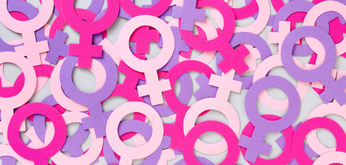 purple, magenta and pink female sign