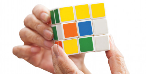 old hands and rubix cube