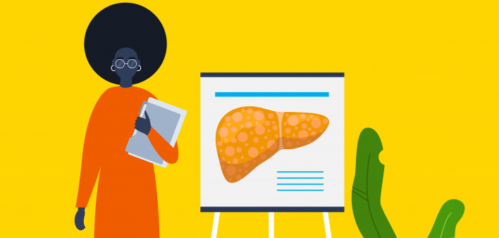 illustration woman with diagram of liver