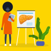 illustration woman with diagram of liver