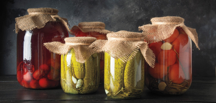 canned bottled pickels in jars