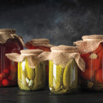 canned bottled pickels in jars