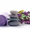 stones flowers purple towel