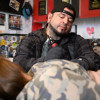 Eric Catalano performs an areola tattoo procedure on Terri Battista’s breasts at his studio. After a double mastectomy following cancer in 2013, Battista had reconstructive surgery. Catalano performs the tattooing for free for breast cancer survivors.