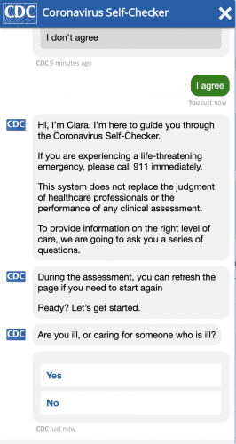 The CDC's new coronavirus symptom self-checker is a bot named Clara.