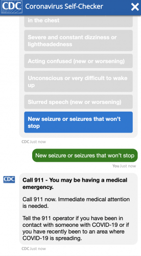 Part of the CDC's coronavirus self-checker