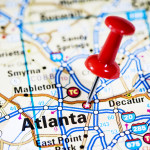 Atlanta on Georgia road map red push pin