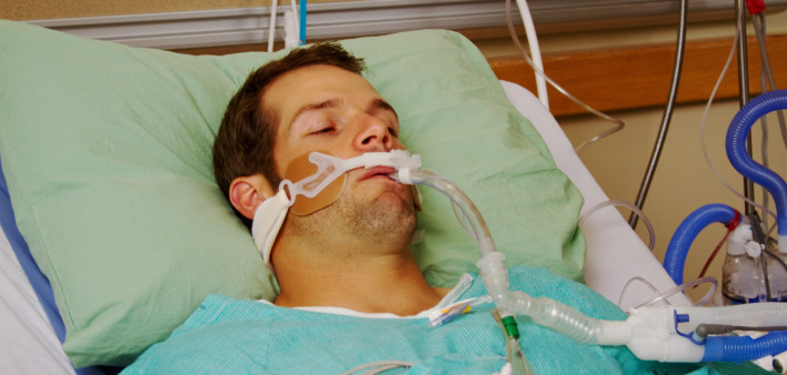 Patient in hospital on respirator
