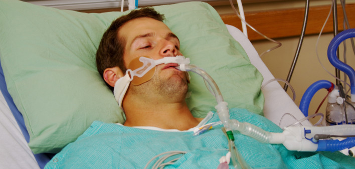 Patient in hospital on respirator