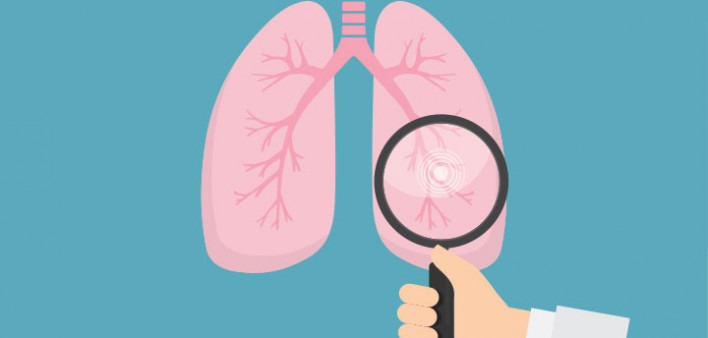 illustration magnifying glass examining lungs