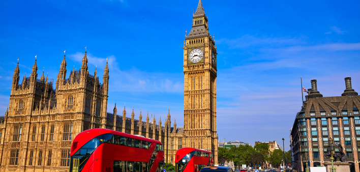 Big Ben Clock Tower and London Bus at England