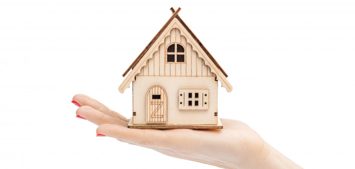 womans hand holding tiny house