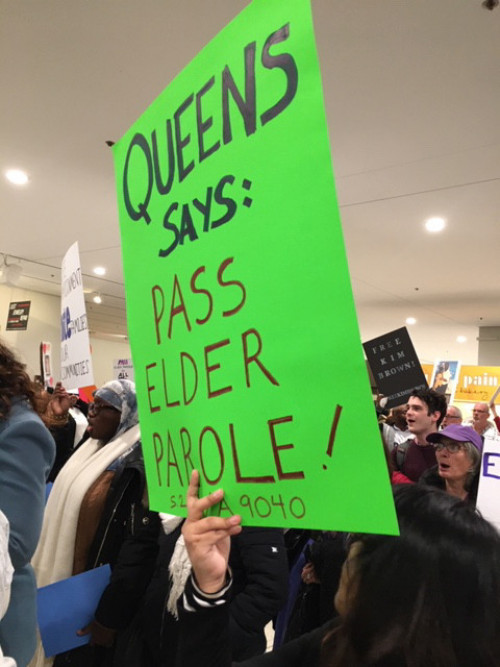 Community advocates and supporters mobilize to rally, march and meet with legislators on behalf of elder parole at a “Day of Action” event at the New York State capitol in Albany, New York.