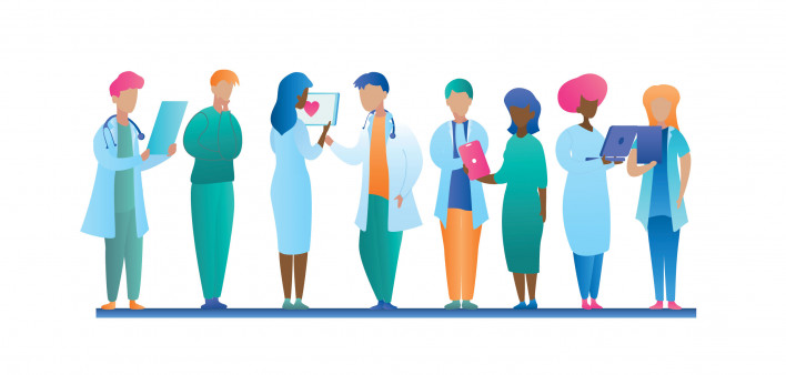 doctors and nurses consulting with patients illustration