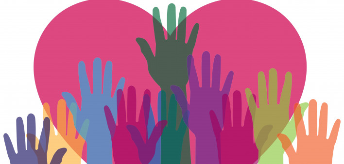 illustration hands and heart. colorful