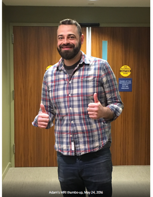Adam’s MRI thumbs-up, May 2016