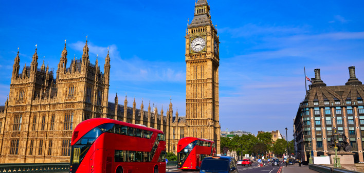 Big Ben Clock Tower and London Bus at England
