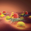 3d illustration of a cancer cell and lymphocytes