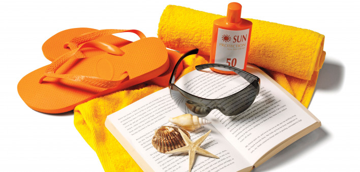 beach blanket flip flops sun glasses