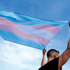 tansgender flag over head