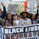 Protestors in support of the national Black Lives Matter movement gathered at Dillworth Plaza in Philadelphia on April 30 are here seen leaving the Center City square as they march North on Broad Street.