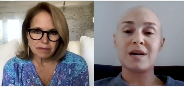Katie Couric (left) interviews Sarah Sanders (right)