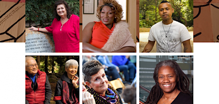 A screengrab of the website shows stories of (clockwise from top left): Jeanne-White Ginder, DeeDee Ngozi Chamblee, Rayson Roldan, Gina Brown, Marcy Fraser, and Al and Jane Nakatani