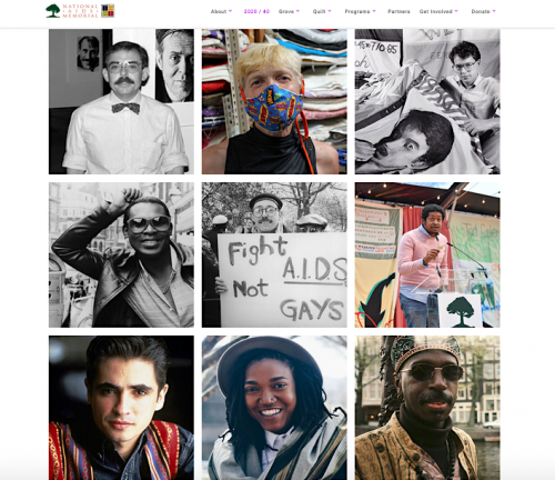 A screengrab from the website shows (from left to right), Row 1: Jim Wigler, Gert McMullin, Cleve Jones; Row 2: Sylvester, Vito Russo, Antwan Matthews; Row 3: Pedro Zamora, Mary Bowman and Reggie Williams