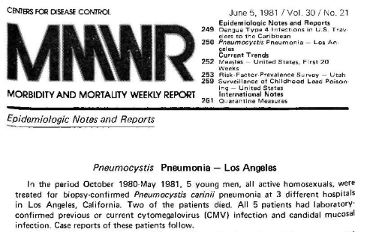 CDC first report in 1981 of what became AIDS