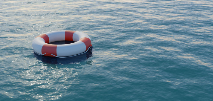 a life preserver floats in the water