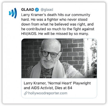 social media death Larry Kramer