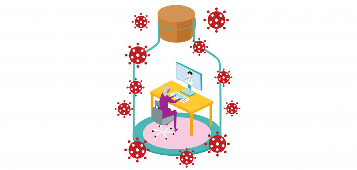 covid-19 person working in bottle illustration