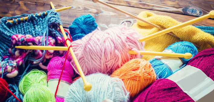 knitting and yarn in a pile